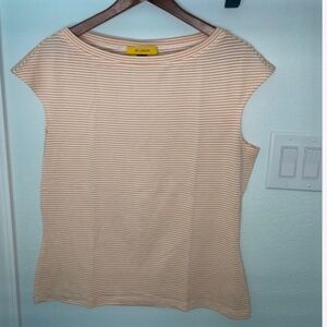 St John Apricot White Striped Short Sleeve Tee Sz L